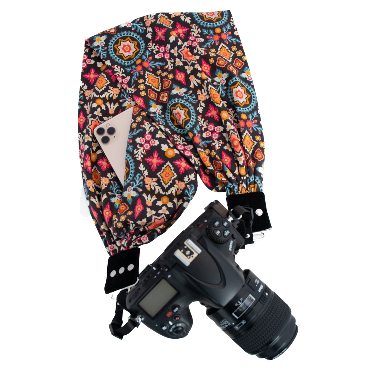 Aloha pocket scarf camera strap, side view