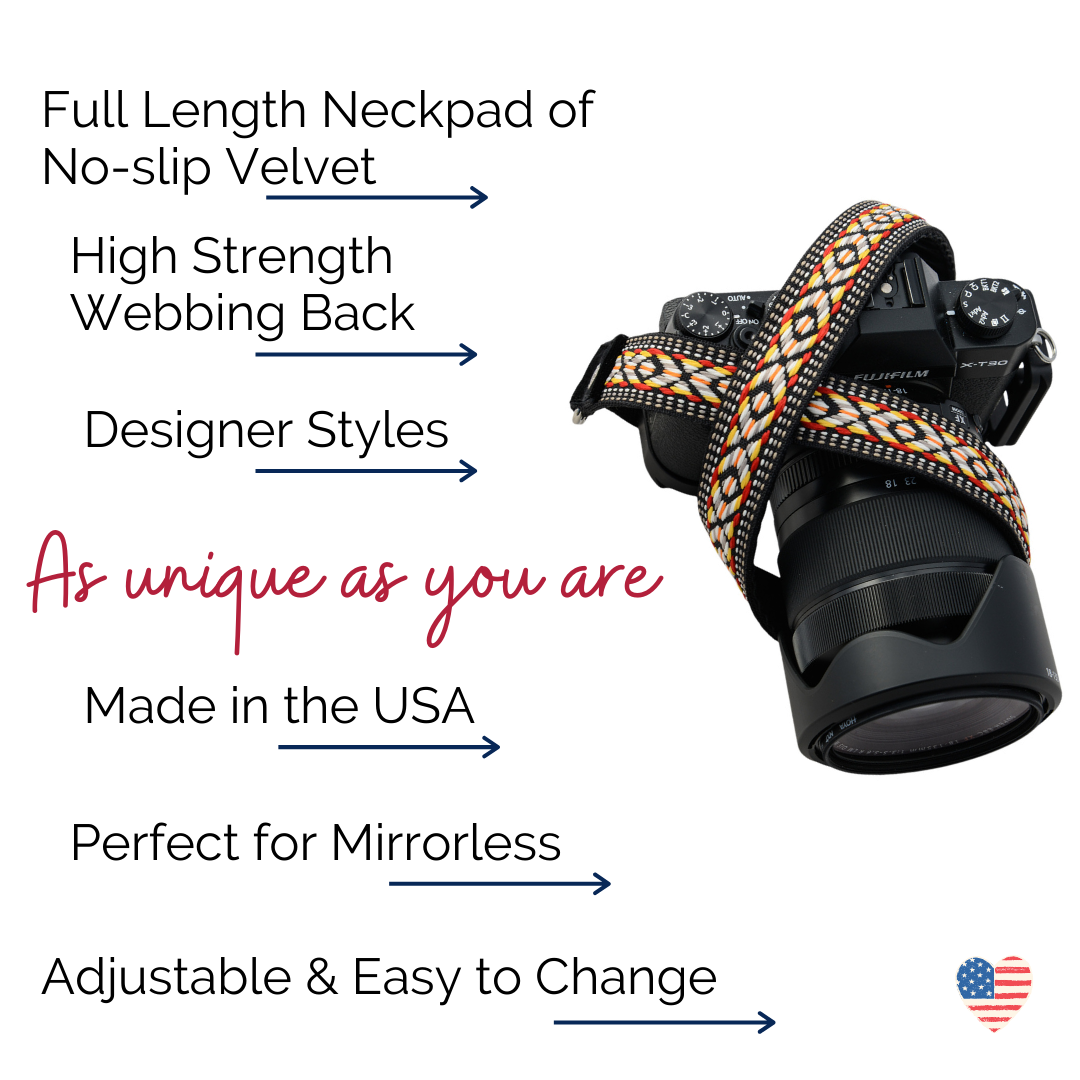 Peaks 1" camera strap, 1-inch strap size details (graphic)