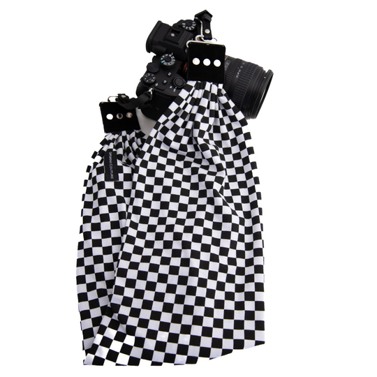 Checkered pocket scarf camera strap