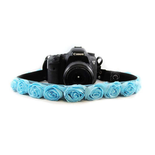 Roses 1.5" camera strap in Aqua Organza