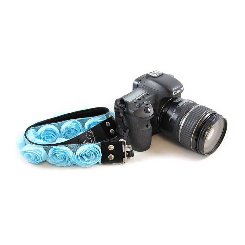 Roses 1.5" camera strap in Aqua Organza