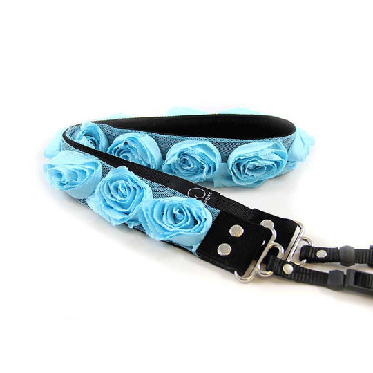 Roses 1.5" camera strap in Aqua Organza