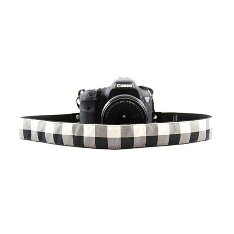 Buffalo Plaid camera strap in White Plaid