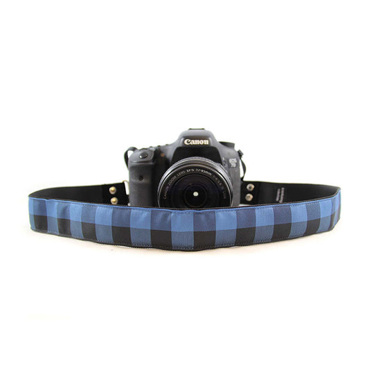Buffalo Plaid camera strap in Blue Plaid