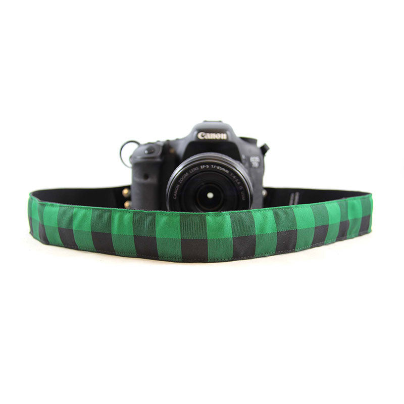 Buffalo Plaid camera strap in Green Plaid