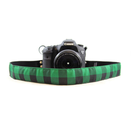 Buffalo Plaid camera strap in Green Plaid