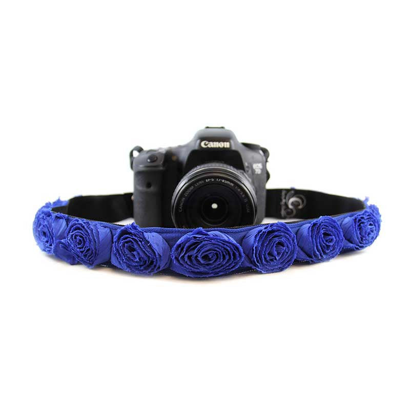 Roses 1.5" camera strap in Cobalt Blue