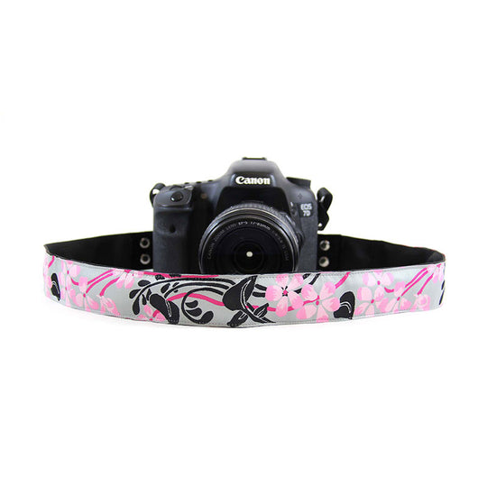 Hibiscus camera strap in Moon