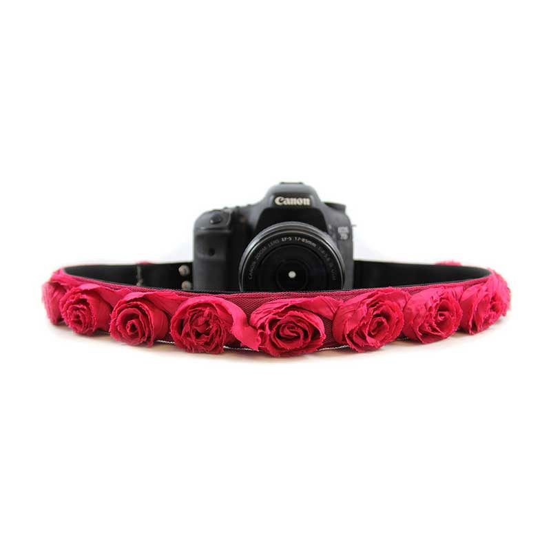 Roses 1.5" camera strap in Hot Pink Organza