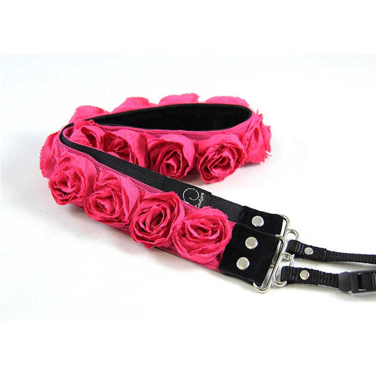 Roses 1.5" camera strap in Hot Pink Organza