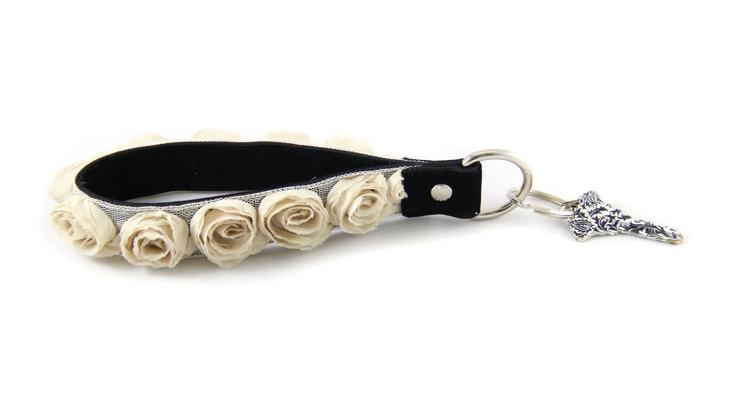 1" organza wristlet key chain in Cream
