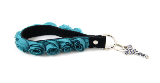 1" organza wristlet key chain in Turquoise