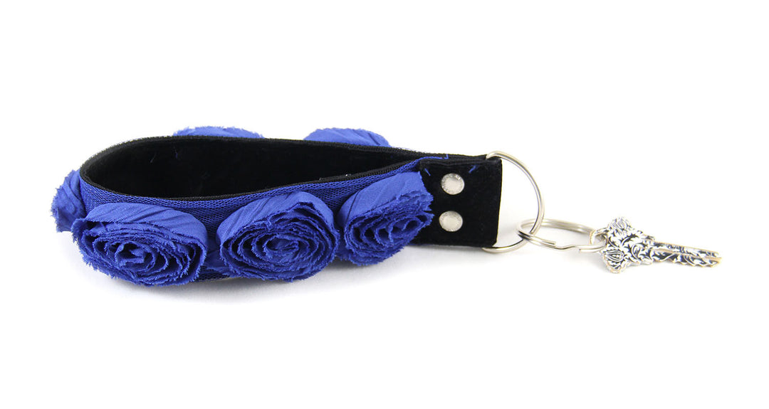 1.5" organza wristlet key chain in Cobalt Blue