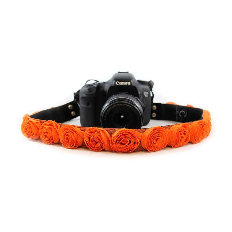 Roses 1.5" camera strap in Orange Organza