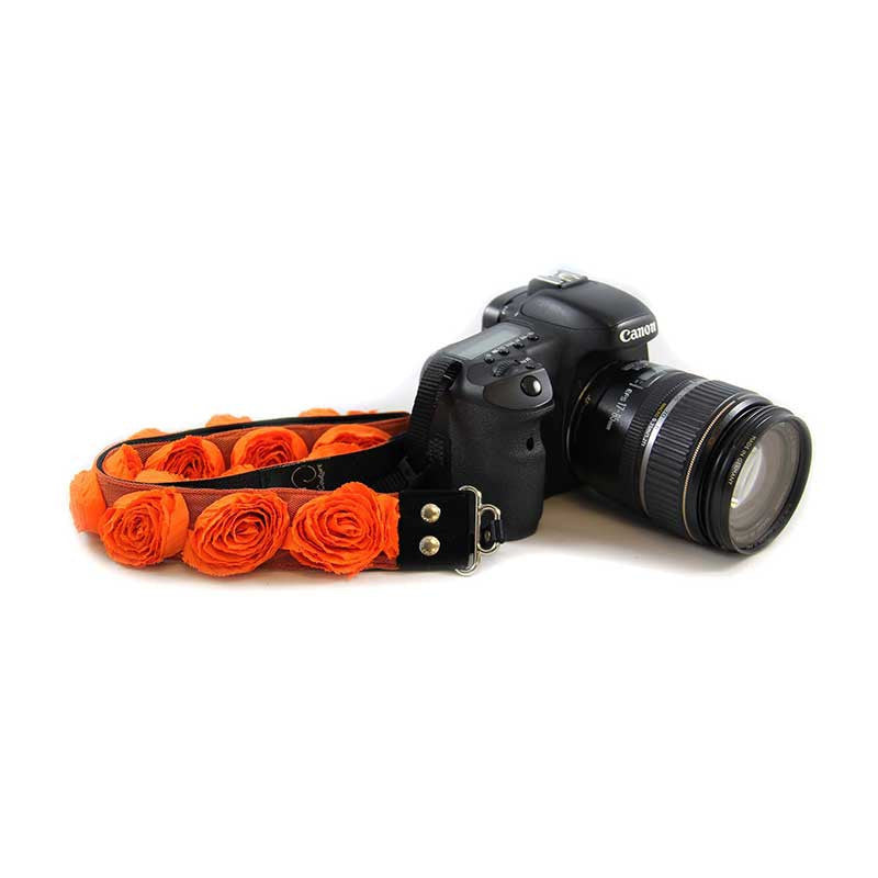 Roses 1.5" camera strap in Orange Organza