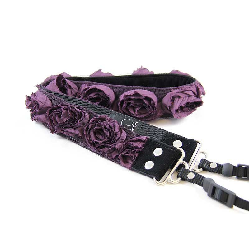 Roses 1.5" camera strap in Plum Organza