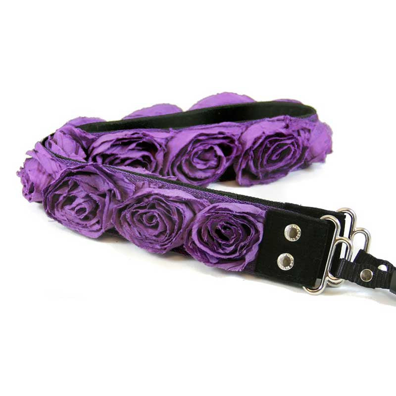 Roses 1.5" camera strap in Purple Organza