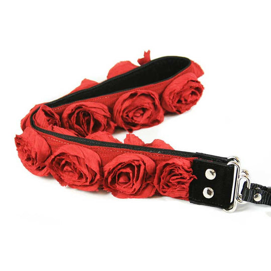 Roses 1.5" camera strap in Red Organza
