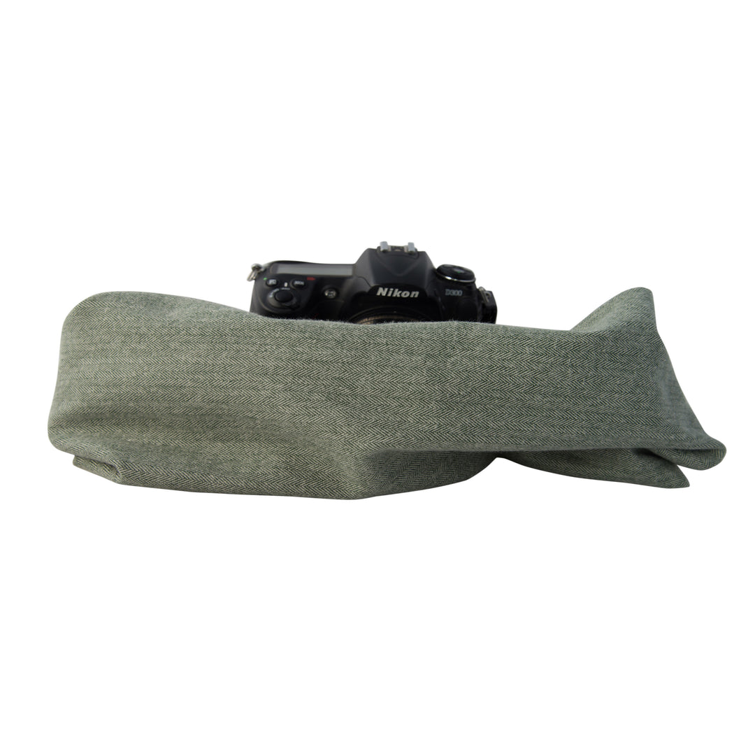 Shetland Flannel pocket scarf camera strap in Moss