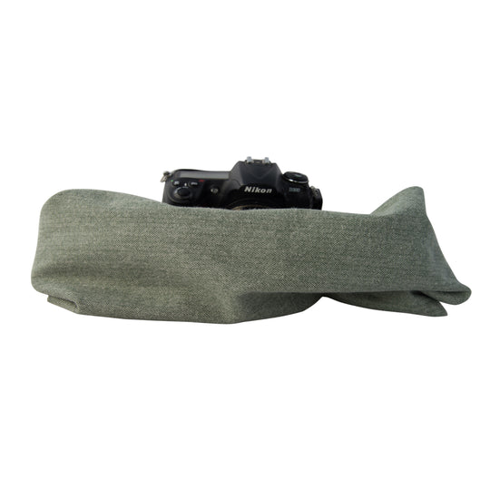 Shetland Flannel pocket scarf camera strap in Moss