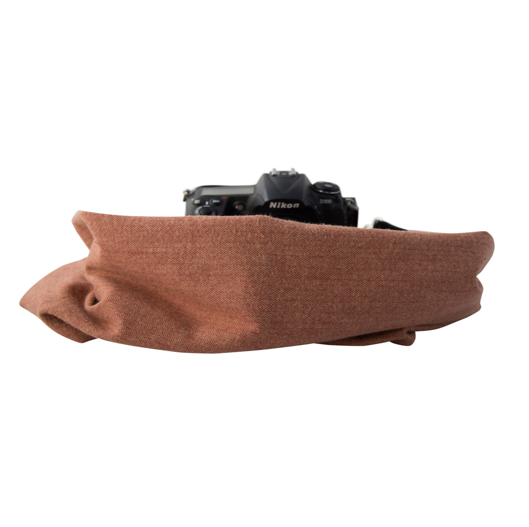 Shetland Flannel pocket scarf camera strap in Spice
