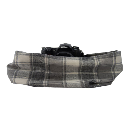 Tahoe Flannel pocket scarf camera strap in Oyster