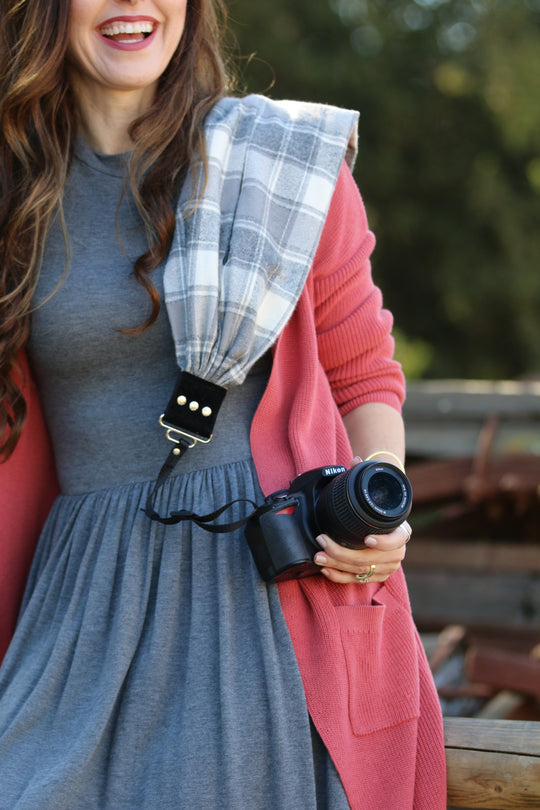 Tahoe Flannel pocket scarf camera strap