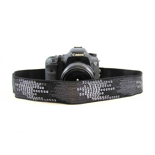 Sequin camera strap in Black