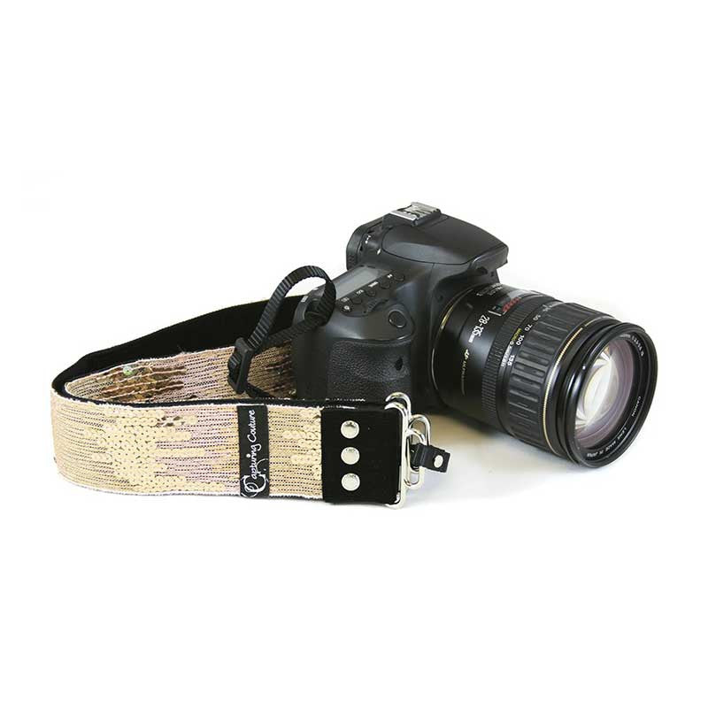 Sequin camera strap in Pink