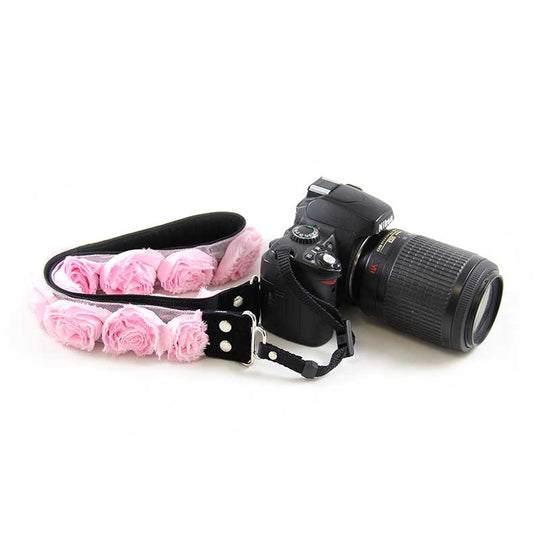Roses 1.5" camera strap in Sweet Pink Organza