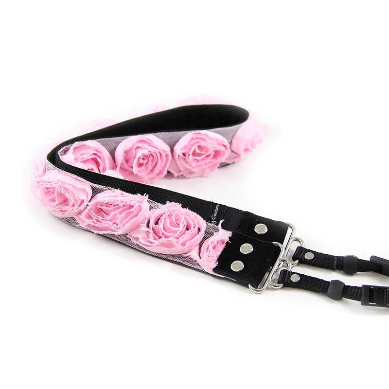 Roses 1.5" camera strap in Sweet Pink Organza