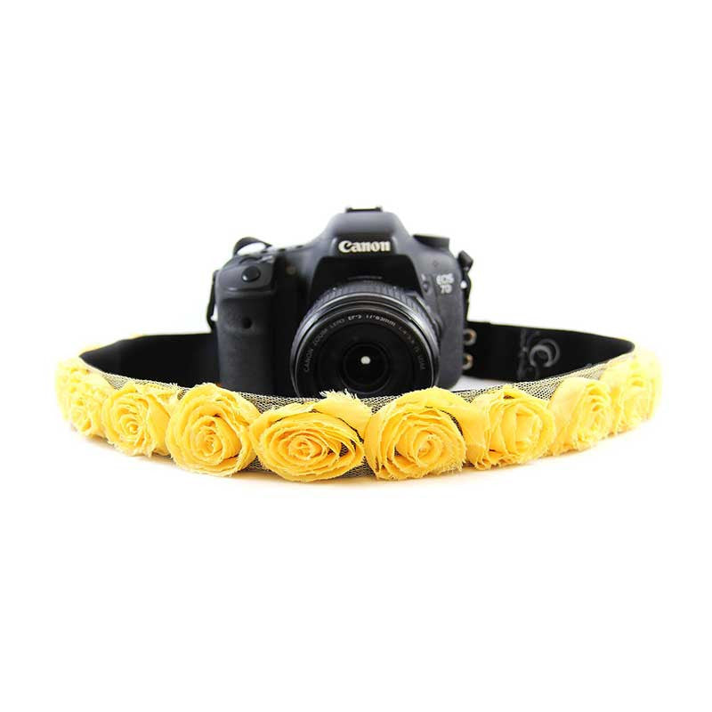 Roses 1.5" camera strap in Yellow Organza