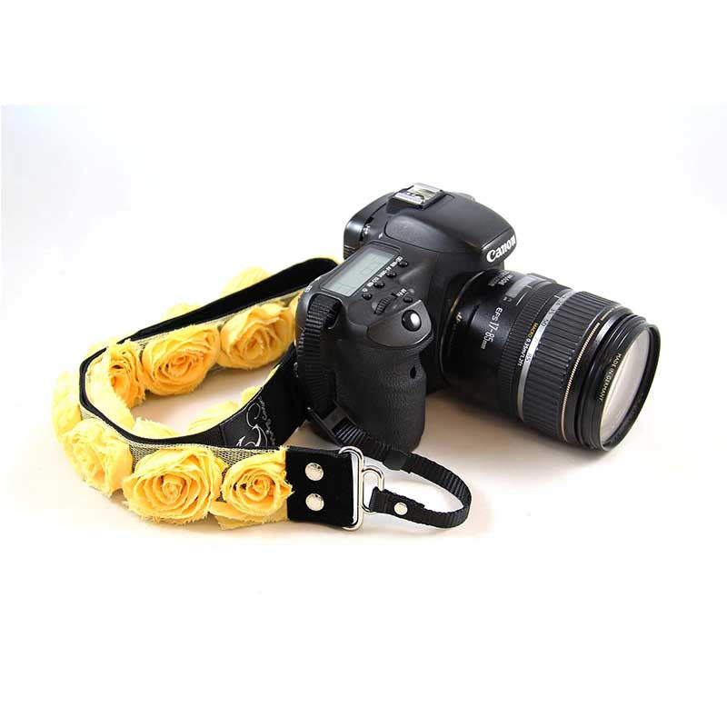 Roses 1.5" camera strap in Yellow Organza