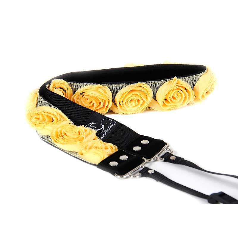 Roses 1.5" camera strap in Yellow Organza